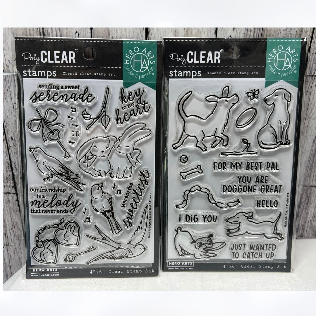 Hero Arts PLAYFUL PETS Love Birds Rabbits Dogs Rubber Stamps