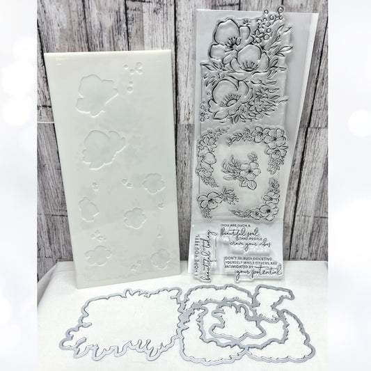 Pinkfresh Studio ANEMONE MAGIC Flowers Rubber Stamps Dies Stencils