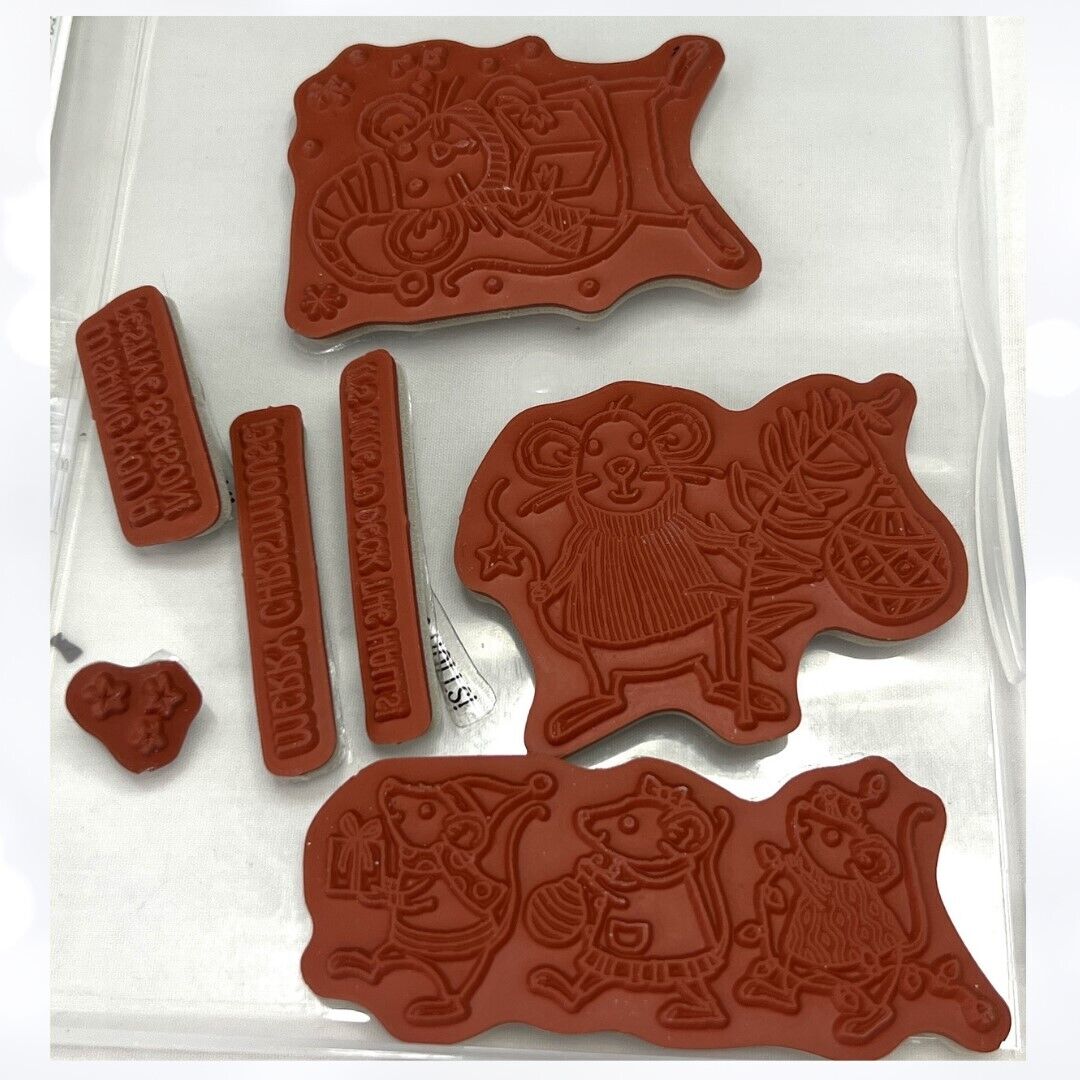 Stampin Up MERRY MICE Christmas Mouse Rubber Stamps AS IS**
