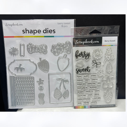 Scrapbook.com BERRY SWEET Strawberry Fruit Basket Rubber Stamps Dies