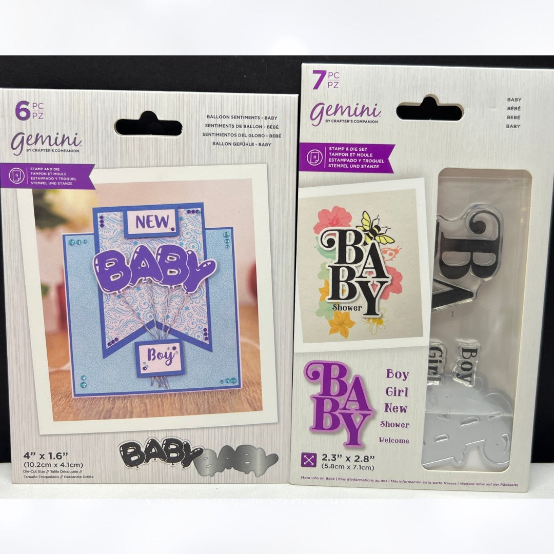 Gemini BABY BALLOON Sentiments Shower Boy Girl Rubber Stamps Dies