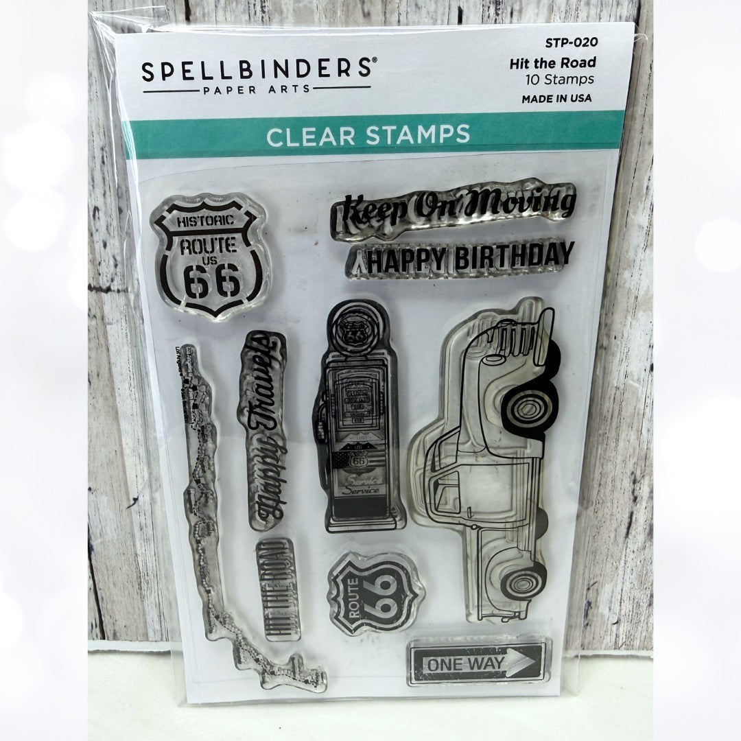 Spellbinders HIT THE ROAD Vintage Truck Gas Fathers Day Rubber Stamps