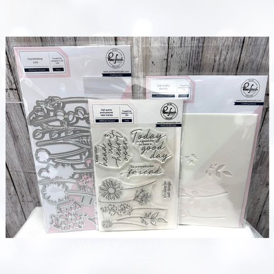 Pinkfresh Studio WILDFLOWER BOUQUET Flowers Rubber Stamps Dies Stencils