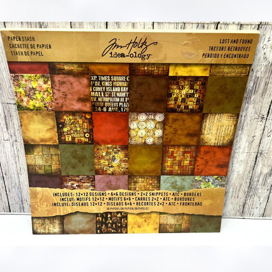 Tim Holtz LOST & FOUND Idea-ology Paper Stash 12x12 Cardstock Paper 36 Sheets
