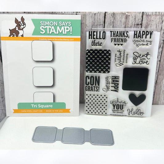 Simon Says Stamp SQUARE SAYINGS Tri Square Hearts Rubber Stamps Dies