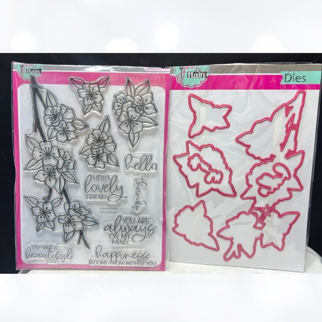 Pink & Main CHERRY BLOSSOM Flowers Spring Rubber Stamps Dies