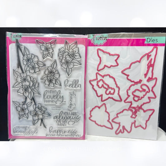 Pink & Main CHERRY BLOSSOM Flowers Spring Rubber Stamps Dies