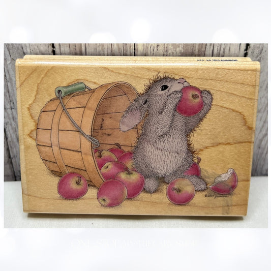 House Mouse AN APPLE A DAY Hop-It Rabbit Hoppers Fall Autumn Rubber Stamp