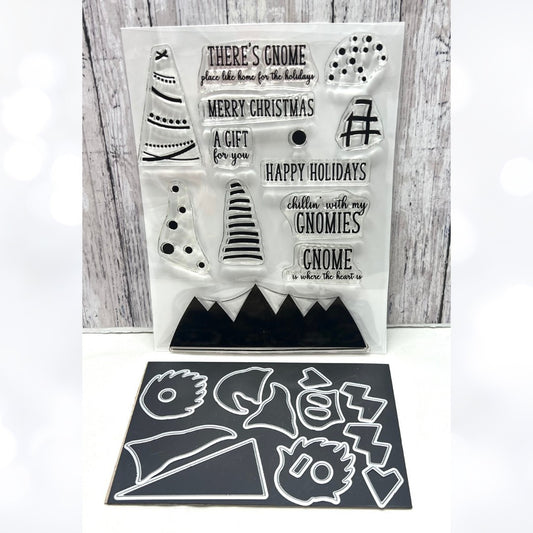 Gina K Designs GNOME FOR THE HOLIDAYS Christmas Rubber Stamps Dies