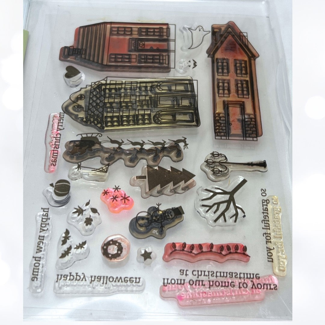 Stampin Up HOLIDAY HOME Christmas Village Rubber Stamps Dies