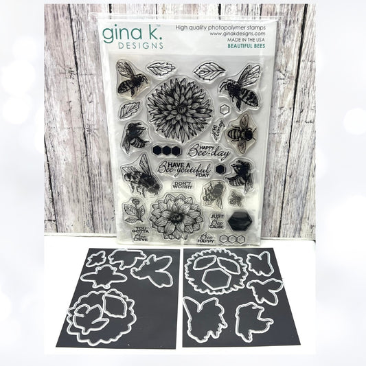 Gina K Designs BEAUTIFUL BEES 6x8 Rubber Stamps Dies