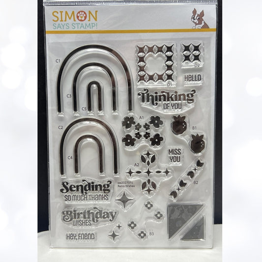 Simon Says Stamp RETRO WISHES Rainbow 6x8 Rubber Stamps
