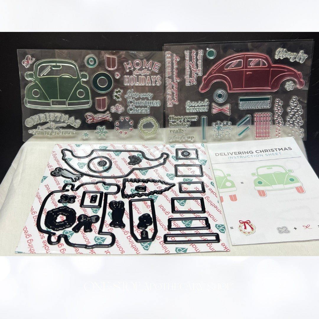Diamond Press DELIVERING CHRISTMAS Car Holiday Rubber Stamps Dies
