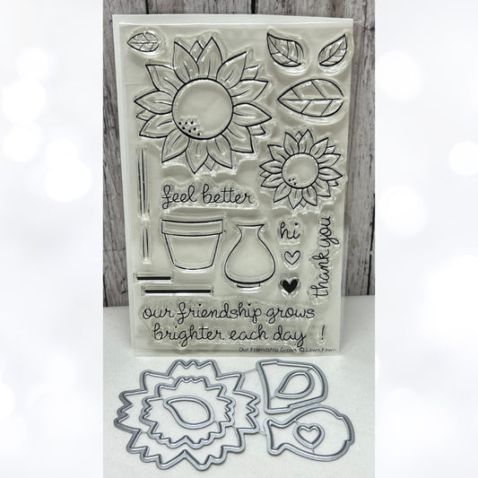 Lawn Fawn OUR FRIENDSHIP GROWS Sunflower Flowers Rubber Stamps Dies