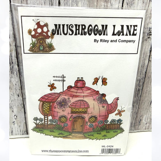 Riley and Company MUSHROOM HOUSE Teapot Fairy Gnomes Rubber Stamp Rare