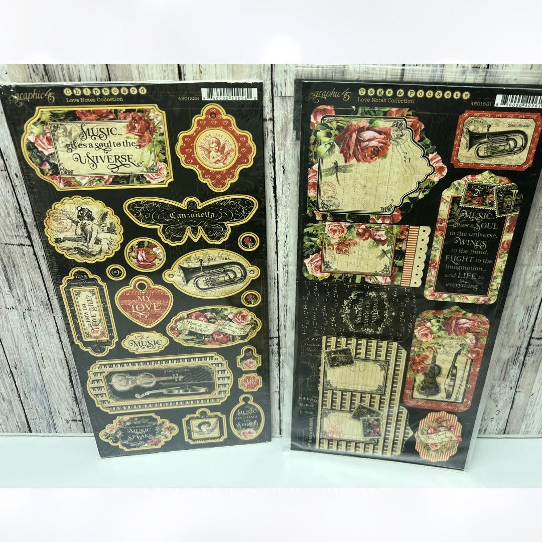 Graphic 45 LOVE NOTES Music 12x12 8x8 Paper Chipboard Stickers Collection Kit