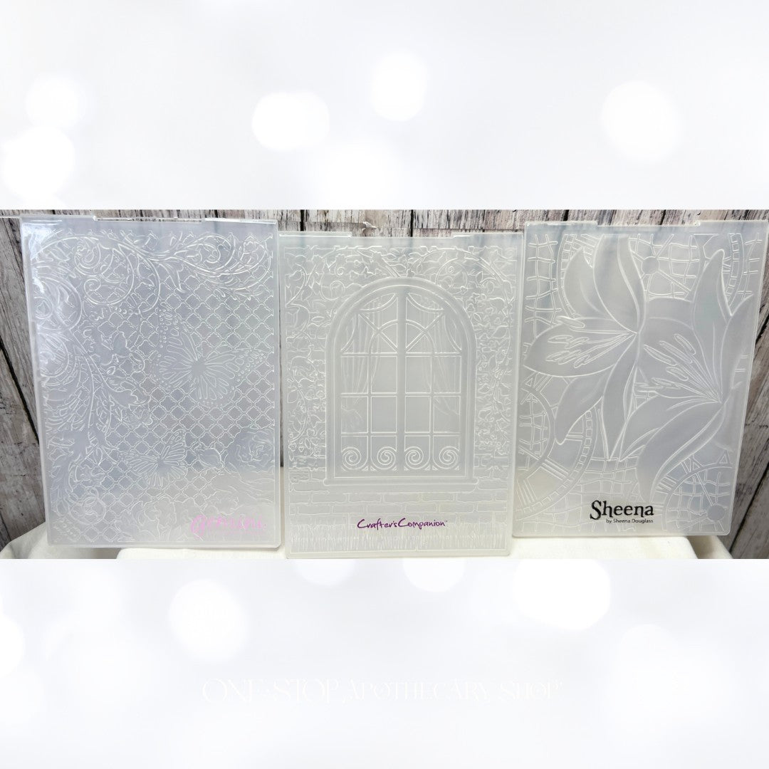 Gemini Sheena Window Butterfly Lily Flowers 3D Embossing Folders Set of 3