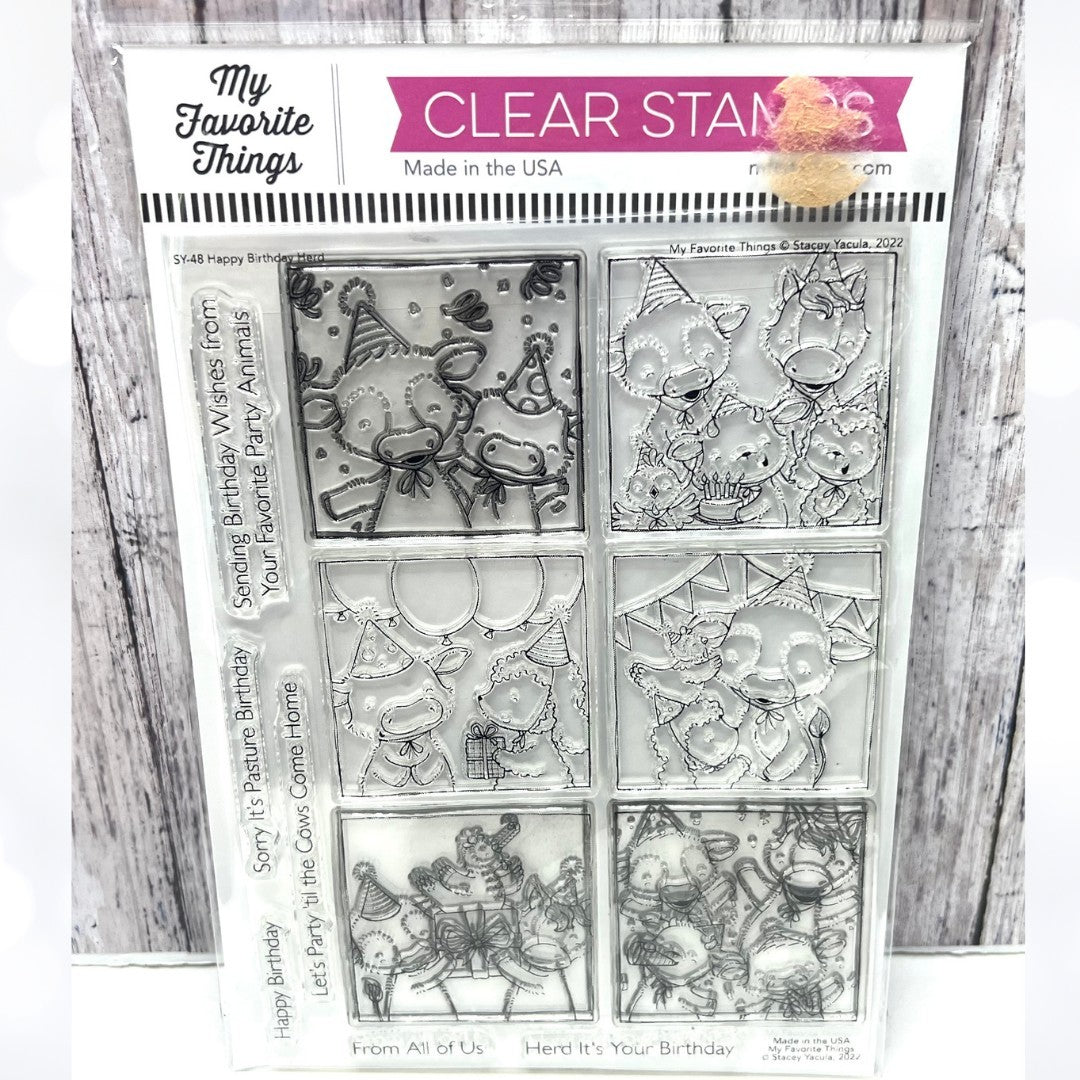 My Favorite Things HAPPY BIRTHDAY HERD Cows Animals 6x8 Rubber Stamps