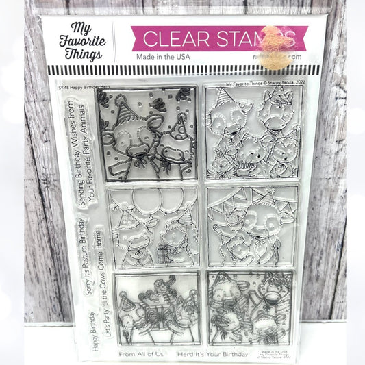 My Favorite Things HAPPY BIRTHDAY HERD Cows Animals 6x8 Rubber Stamps