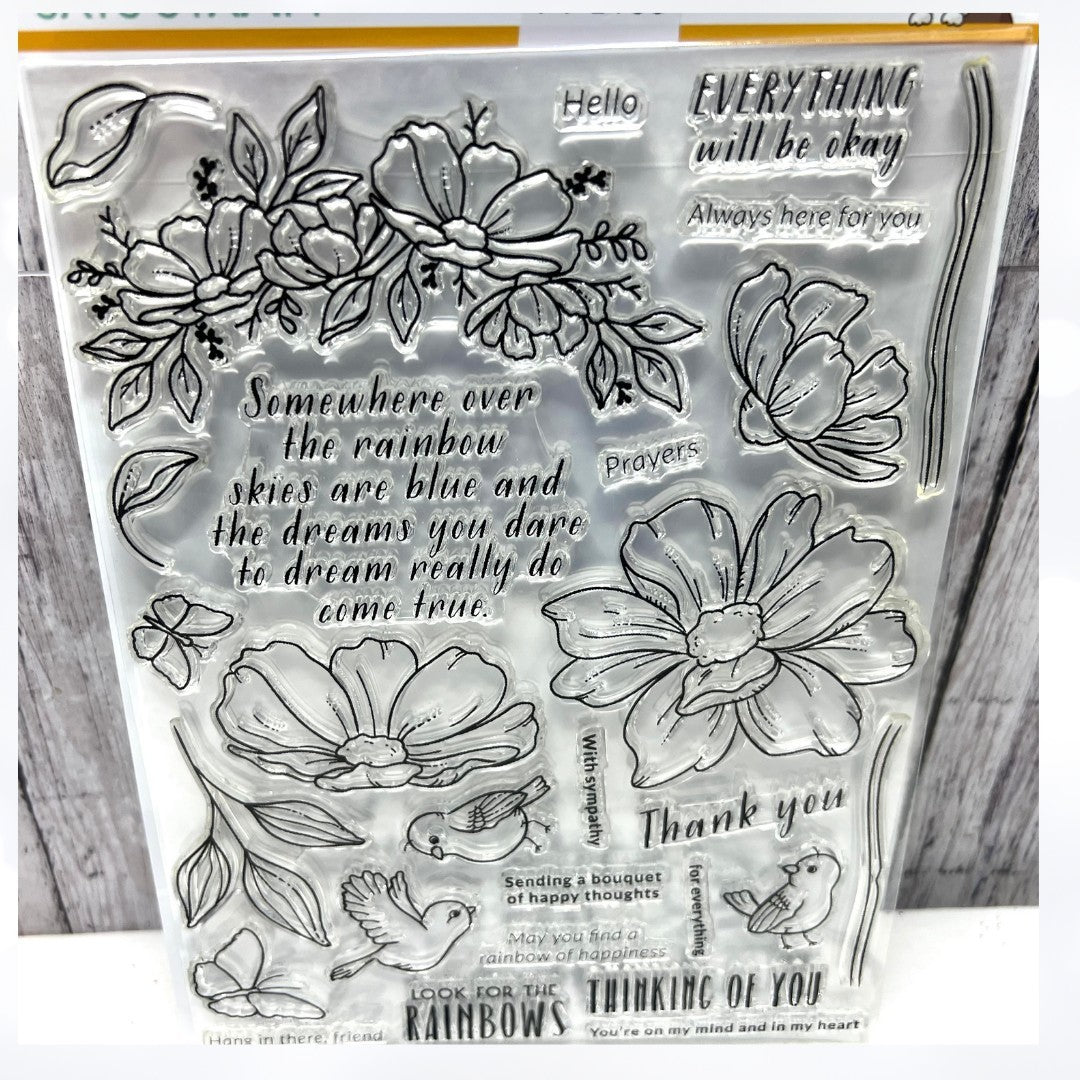 Simon Says Stamp LOOK FOR THE RAINBOW Flowers Birds 6x8 Rubber Stamps Dies