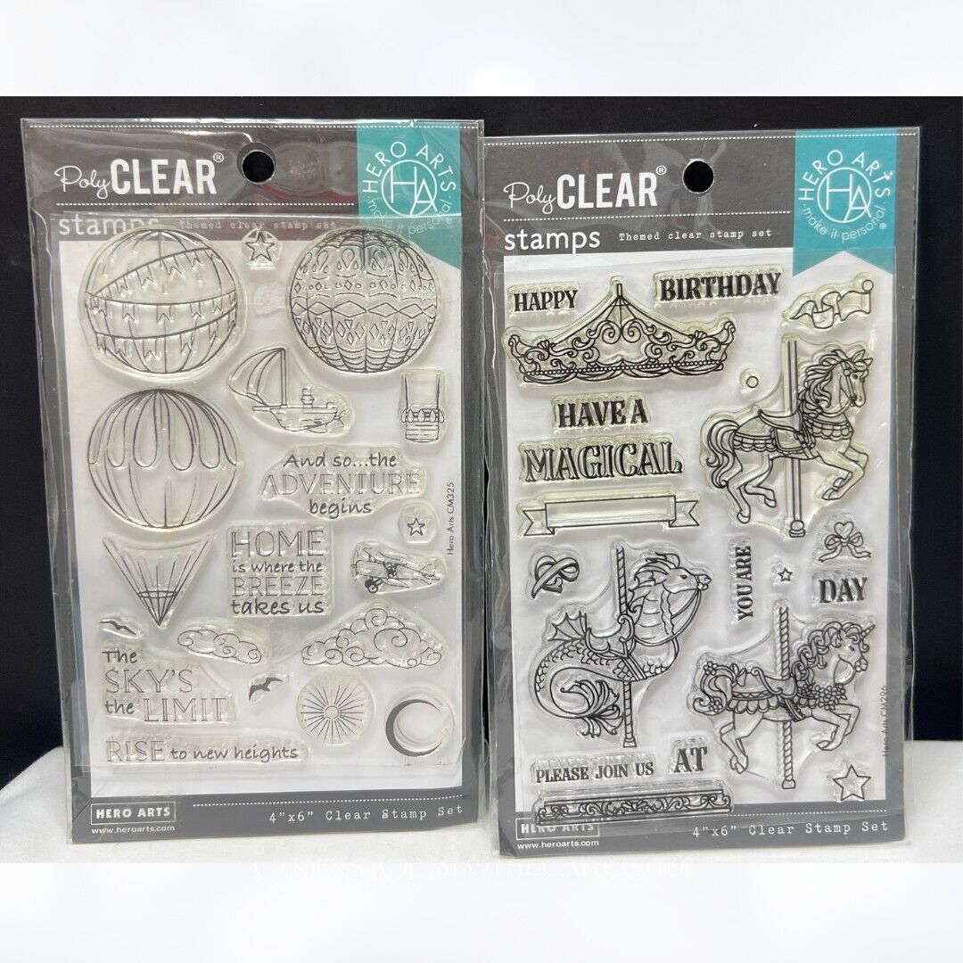 Hero Arts ORNATE CAROUSEL Hot Air Balloon Rubber Stamps Set of 2