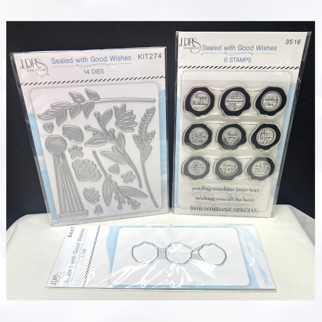 LDRS SEALED WITH GOOD WISHES Wax Seals Floral Greetings Rubber Stamps Dies