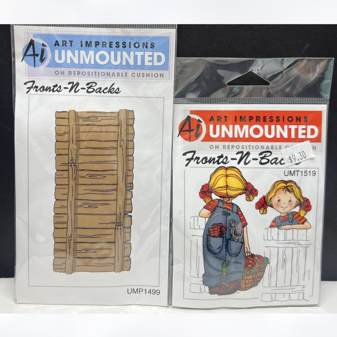 Art Impressions FRONTS N BACKS Little Girl Fence Rubber Stamps