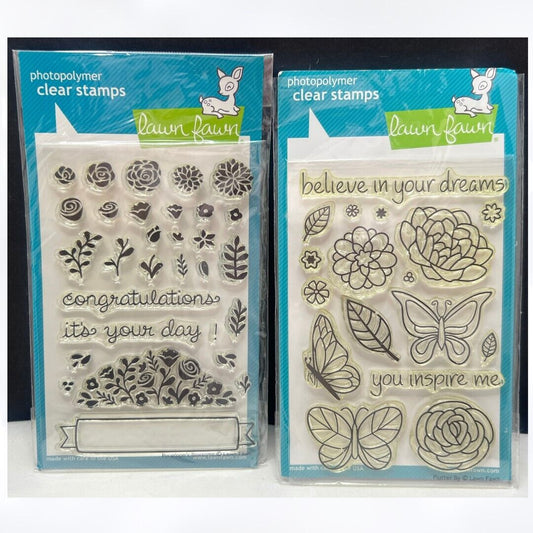 Lawn Fawn PENELOPE'S BLOSSOMS Flutter By Flowers Butterflies Rubber Stamps