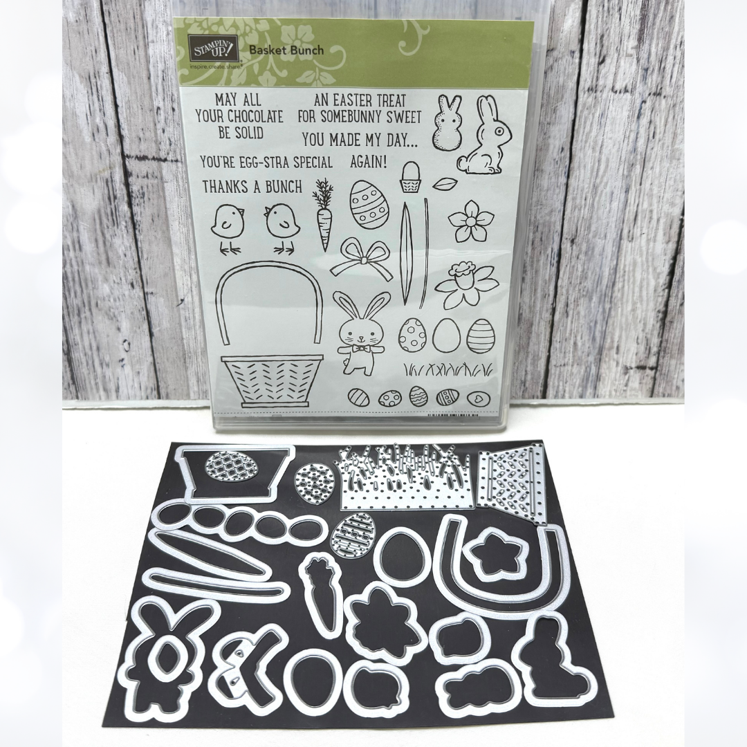 Stampin Up BASKET BUNCH Builder Easter Rubber Stamps Framelits Dies