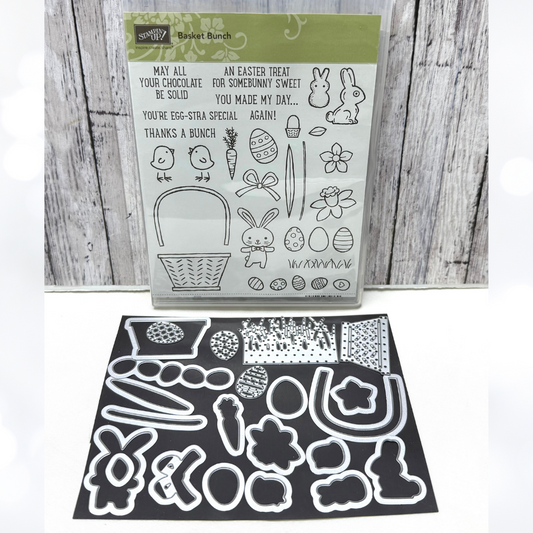 Stampin Up BASKET BUNCH Builder Easter Rubber Stamps Framelits Dies
