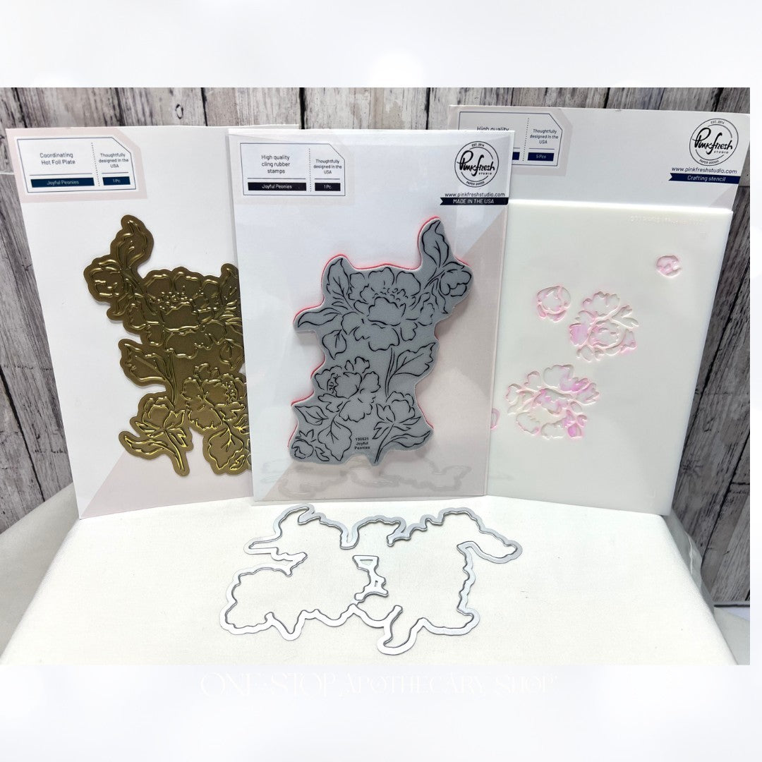 Pinkfresh Studio JOYFUL PEONIES Peony Rubber Stamps Dies Hot Foil Stencils
