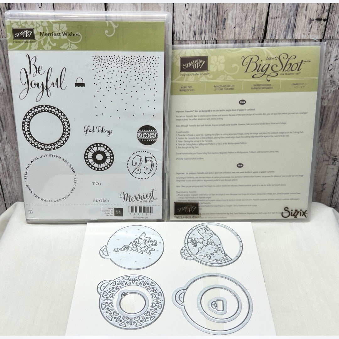 Stampin Up MERRIEST WISHES Merry Tags Christmas Gift Rubber Stamps Dies