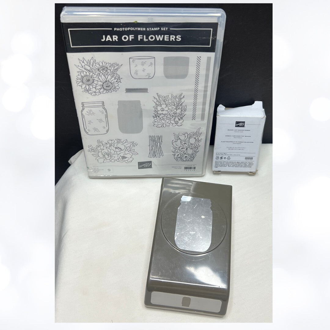 Stampin Up JAR OF FLOWERS Mason Rubber Stamps Punch Shaker Domes Lot