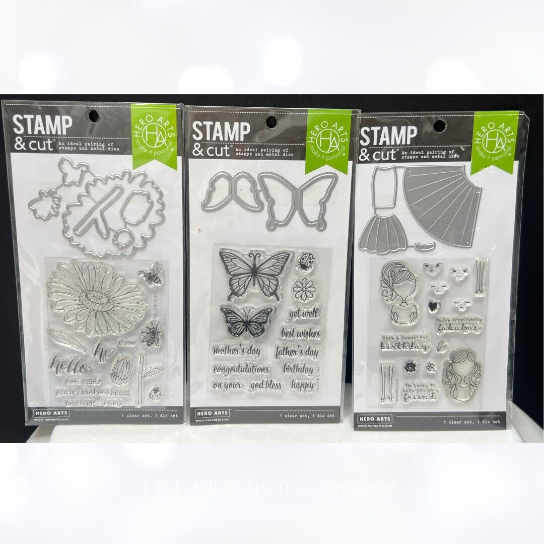 Hero Arts BEE Butterfly Girl Stamp & Cut Rubber Stamps Dies Lot of 3