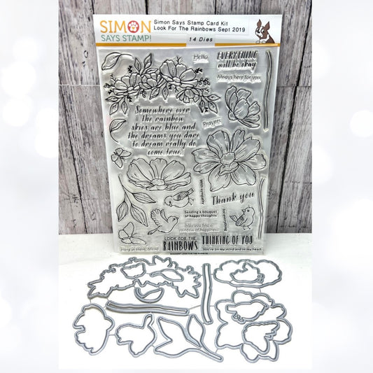 Simon Says Stamp LOOK FOR THE RAINBOW Flowers Birds 6x8 Rubber Stamps Dies
