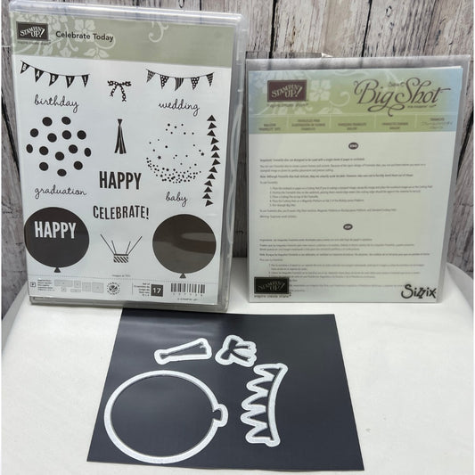 Stampin Up CELEBRATE TODAY Balloons Birthday Rubber Stamps Framelits Dies