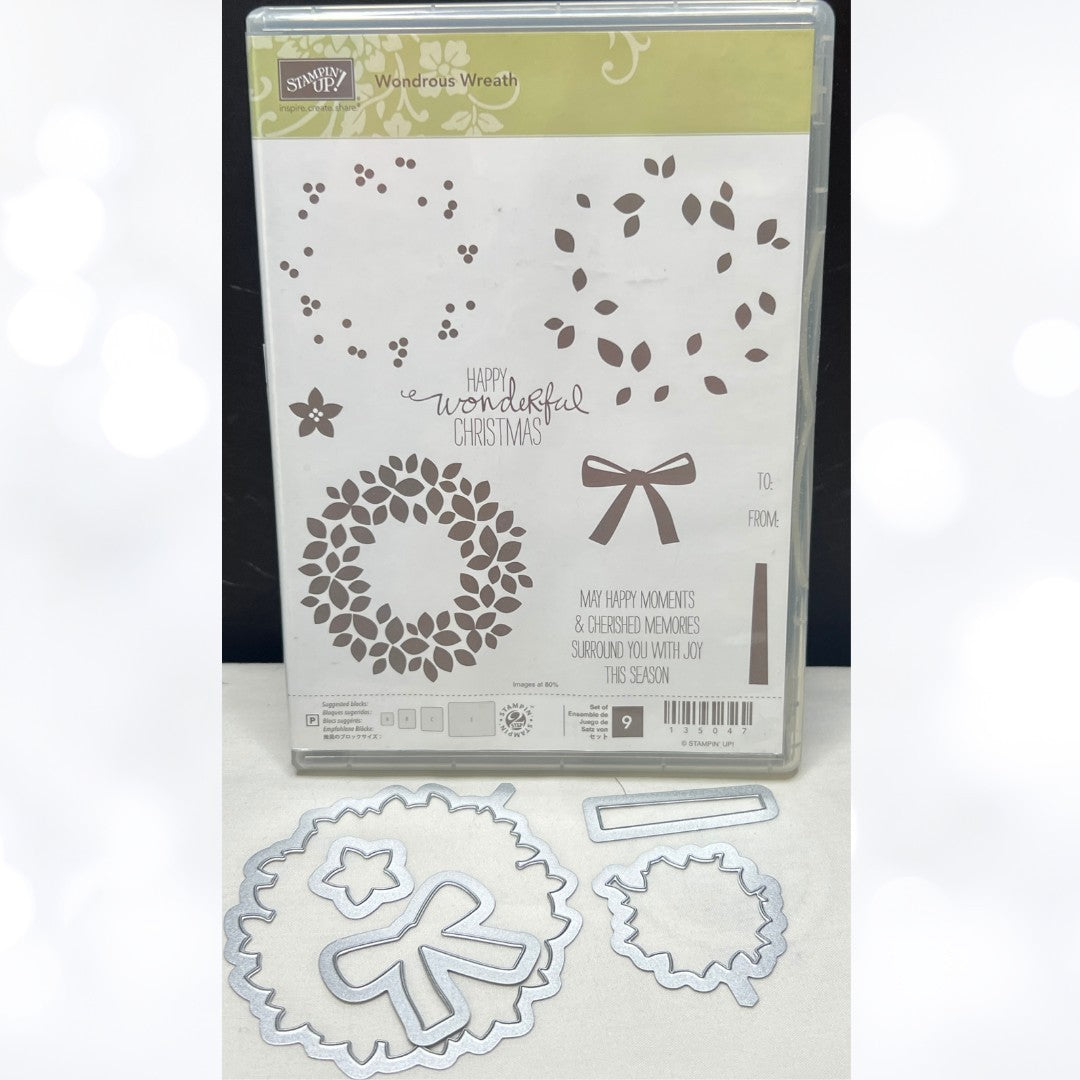 Stampin Up WONDROUS WREATH Wonderful Christmas Rubber Stamps Dies AS IS**