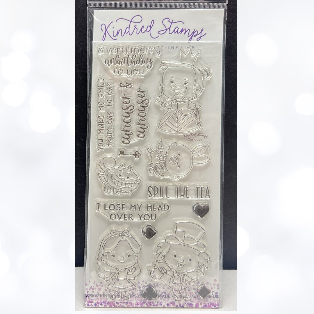 Kindred Stamps CURIOUSER Alice in Wonderland Disney Mad Hatter Rubber Stamps