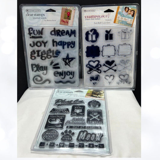 Stampology CATS Love Kids Sayings greetings Rubber Stamps Lot of 3