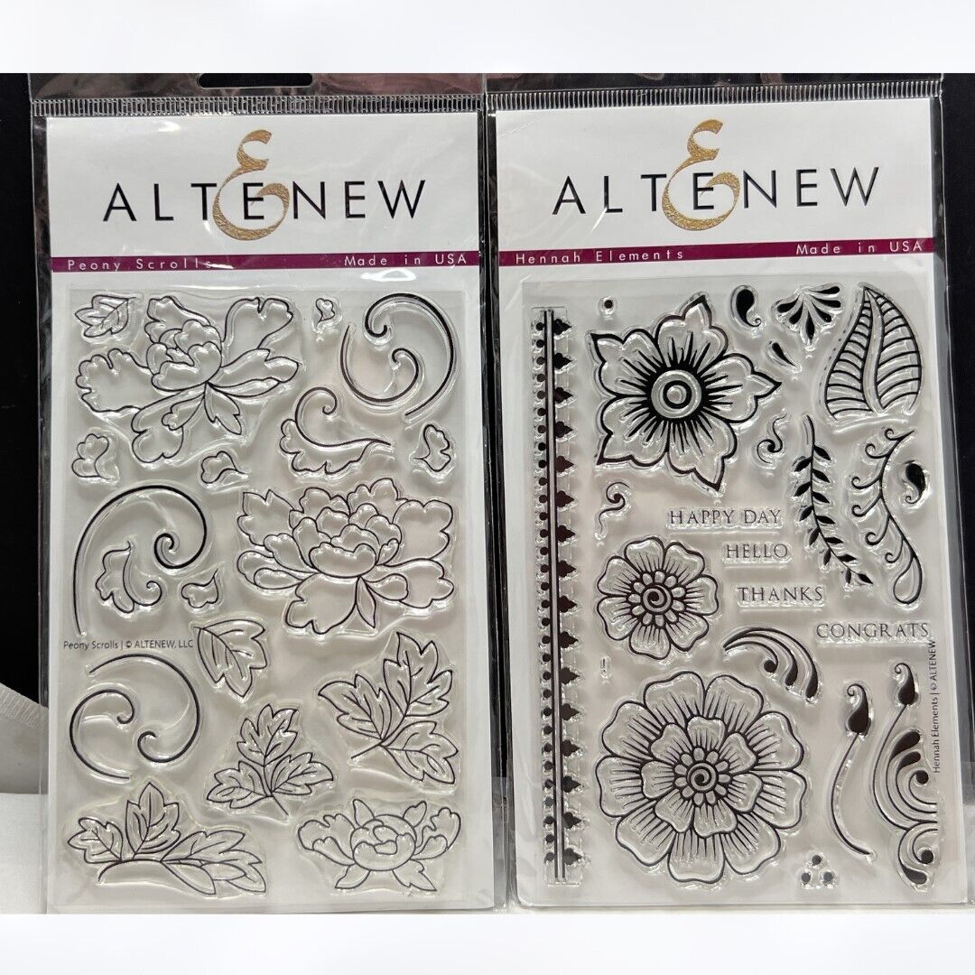 Altenew PEONY SCROLLS Hennah Elements Rubber Stamps Lot of 2