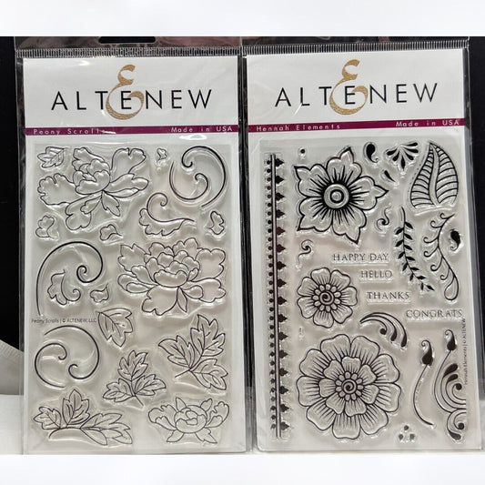 Altenew PEONY SCROLLS Hennah Elements Rubber Stamps Lot of 2