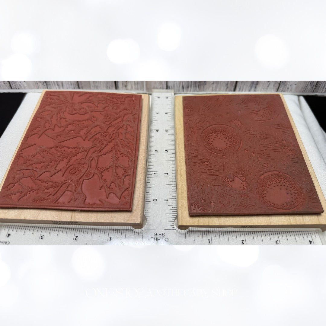 Peddlers Pack CHRISTMAS Ornaments Holly Background Wood Rubber Stamps
