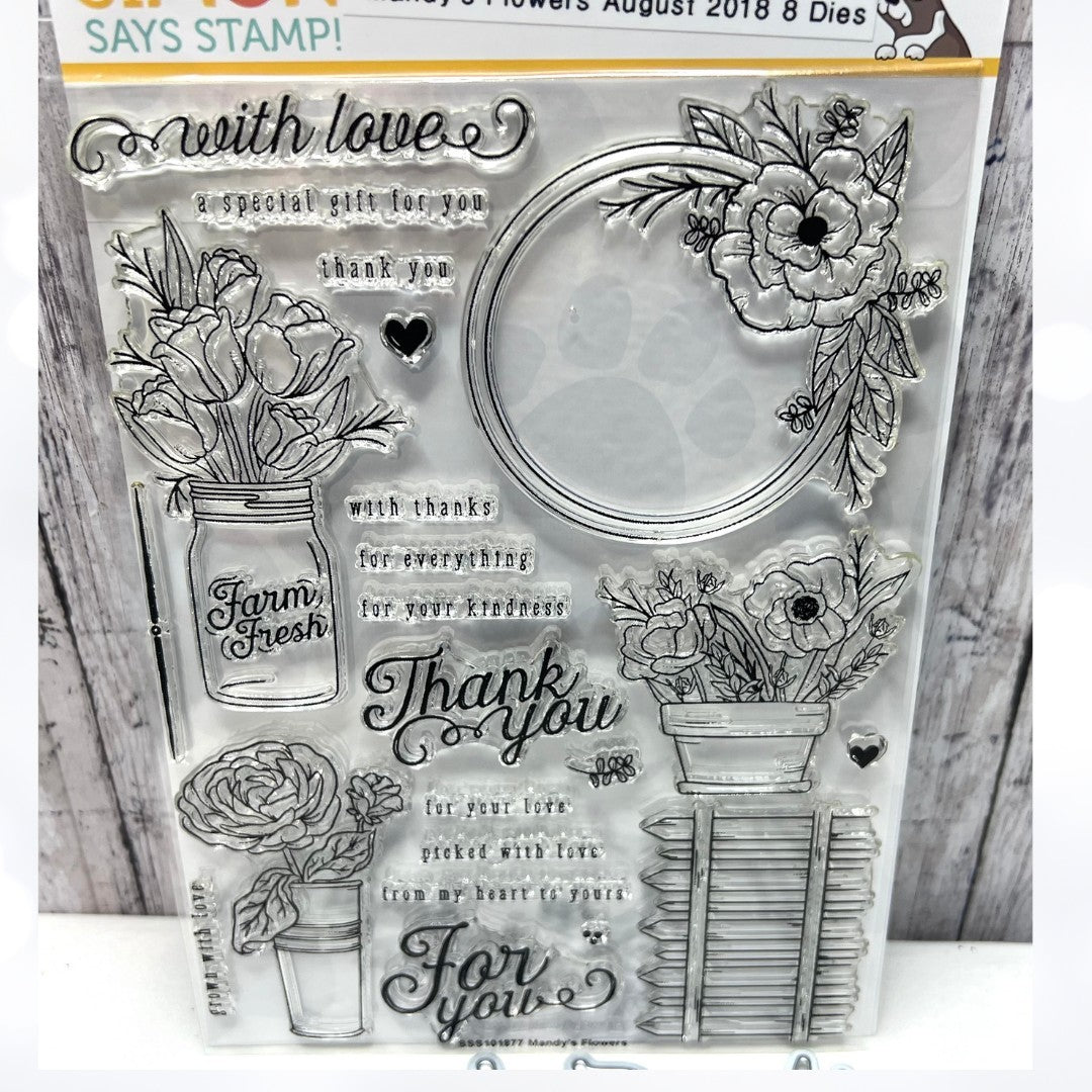 Simon Says Stamp MANDY'S FLOWERS 6x8 Rubber Stamps Dies