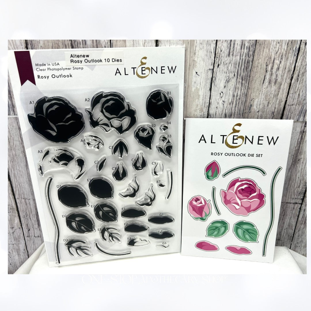 Altenew ROSY OUTLOOK Flowers Floral Roses 6x8 Rubber Stamps Dies