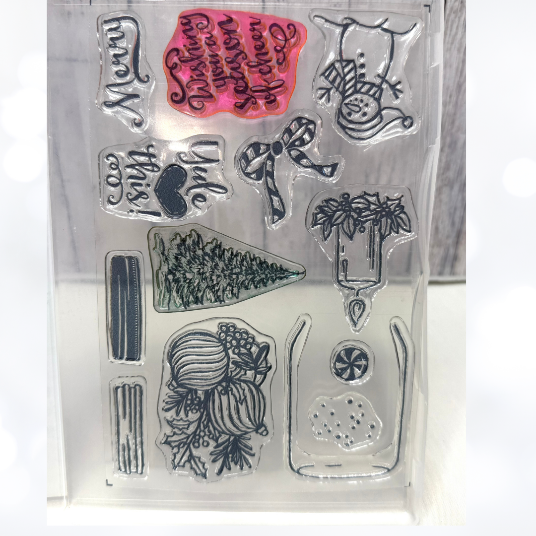 Stampin Up JAR OF CHEER Christmas Snowglobe Holiday Rubber Stamps
