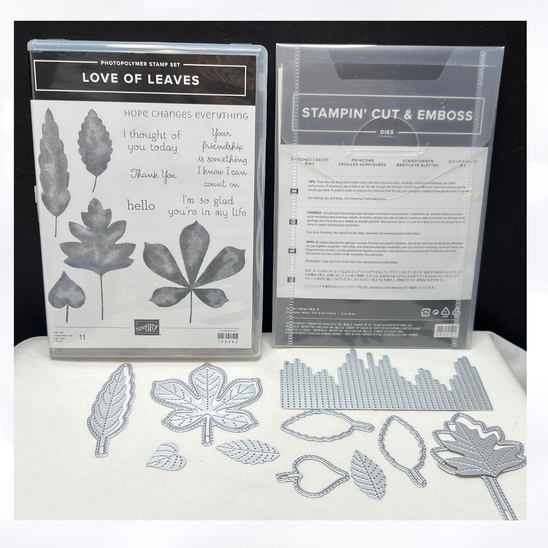 Stampin Up LOVE OF LEAVES Stitched Fall Autumn Leaf Rubber Stamps Dies