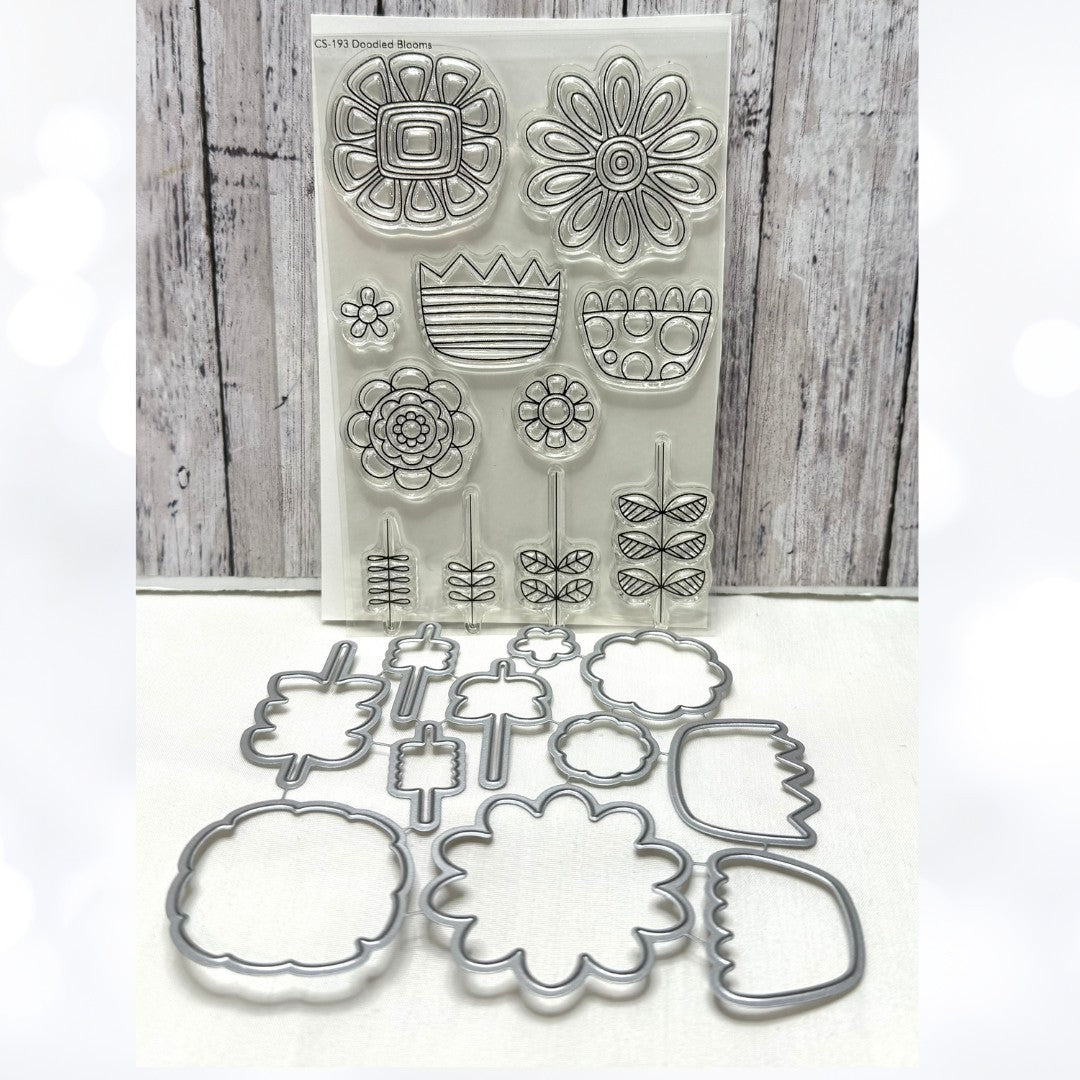 My Favorite Things DOODLED BLOOMS Flowers Floral Mixed Media Rubber Stamps Dies