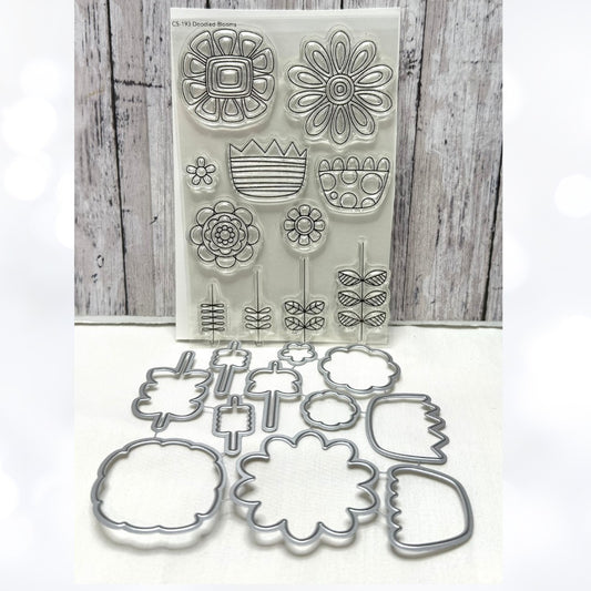 My Favorite Things DOODLED BLOOMS Flowers Floral Mixed Media Rubber Stamps Dies