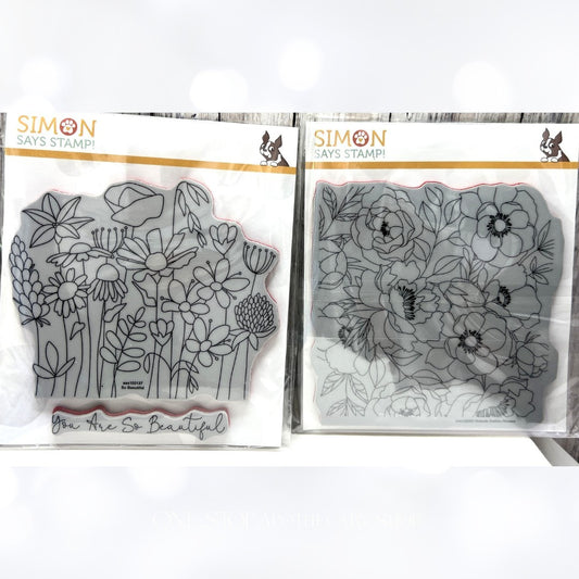 Simon Says Stamp DELICATE OUTLINE FLOWERS Beautiful 6x6 Background Rubber Stamps