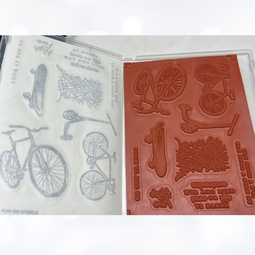 Stampin Up FUN ON WHEELS Skateboard Bike Rubber Stamps